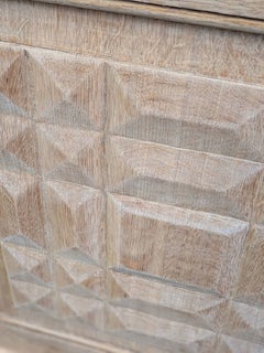 French Art Deco Sideboard, Bleached Oak, Geometric Parquetry Panels, 1940s