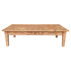 French Provincial Pine Coffee Table, Single Drawer, Tapered Legs, 1950s
