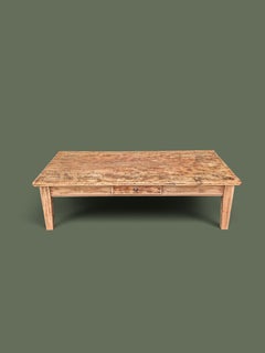 French Provincial Pine Coffee Table, Single Drawer, Tapered Legs, 1950s