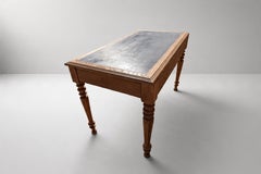 French Louis XVI Style Writing Desk, Bleached Oak and Leather Top, 1900s