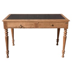 French Louis XVI Style Writing Desk, Bleached Oak and Leather Top, 1900s