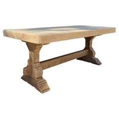 French Provincial Monastery Coffee Table, Bleached Oak, Trestle Base, 1950s