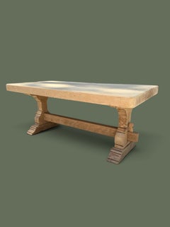 French Provincial Monastery Coffee Table, Bleached Oak, Trestle Base, 1950s