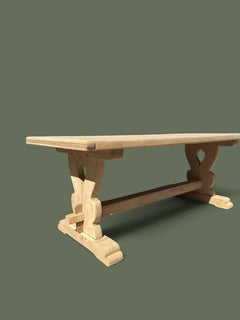 French Provincial Monastery Trestle Dining Table, Bleached Oak, 1950s
