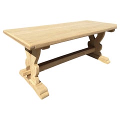 French Provincial Monastery Trestle Dining Table, Bleached Oak, 1950s