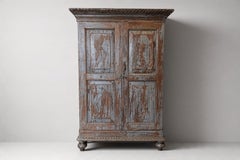 Indian Painted Hardwood Two-Door Armoire, Carved Panels, 1940s