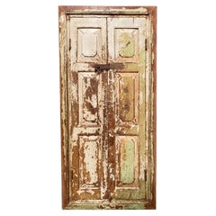 Indian Teak Window Shutters in Frame, Patinated Green Paint, 1950s
