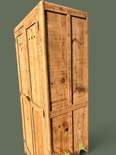 French Industrial Workshop Pine Two-Door Armoire, 1950s