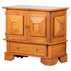 Art Deco Oak Cabinet with Geometric Doors, France, 1950s