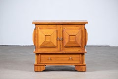 Art Deco Oak Cabinet with Geometric Doors, France, 1950s