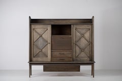 Oak Armoire with Croisillon Doors and Secretary Niche, France, 1960s