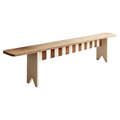 French Country Farmhouse Bench, Pine, Striped Apron, 1950s