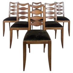 Lot de six chaises de salle à manger françaises de style Art déco en chêne, avec dossier en forme d'échelle en losanges, années 1940