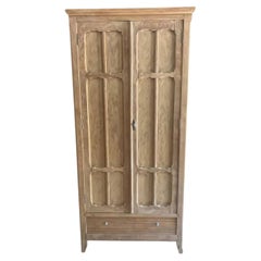 French Provincial Two-Door Pine Armoire, Carved Panels, 1940s