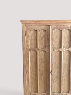 French Provincial Two-Door Pine Armoire, Carved Panels, 1940s