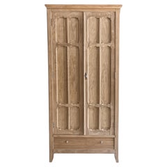 French Provincial Two-Door Pine Armoire, Carved Panels, 1940s
