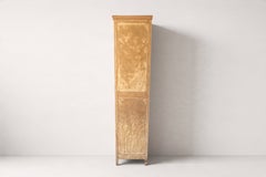 French Provincial Two-Door Pine Armoire, Carved Panels, 1940s