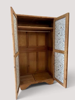 French Provincial Two-Door Pine Armoire, Paneled Doors, 1940s