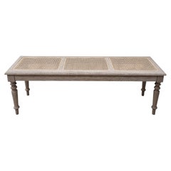 Louis-Philippe Style Oak Bench, Triple Caned Seat, France, 1950s