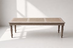 Louis-Philippe Style Oak Bench, Triple Caned Seat, France, 1950s