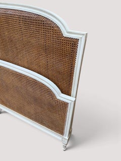 Louis XVI Style Caned Bed, Lacquered Wood and Rattan, France, 1900s