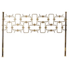 Italian Brutalist Double Bed Headboard, Hammered Brass, 1960s