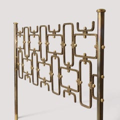 Italian Brutalist Double Bed Headboard, Hammered Brass, 1960s