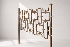 Italian Brutalist Double Bed Headboard, Hammered Brass, 1960s