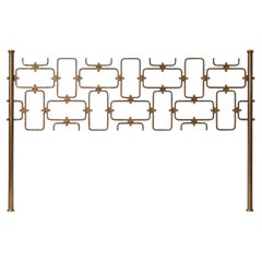Italian Brutalist Double Bed Headboard, Hammered Brass, 1960s