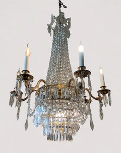 Lampadario a forma di cesto di mongolfiera in stile Luigi XVI, cristallo e bronzo, Francia