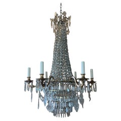 Lampadario a forma di cesto di mongolfiera in stile Luigi XVI, cristallo e bronzo, Francia