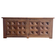 Spanish Brutalist Four-Door Sideboard, Carved Solid Wood, 1960s