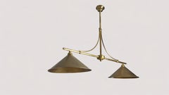 Maison Lum'art Two-Light Billiard Pendant, Brass, France, 1950s