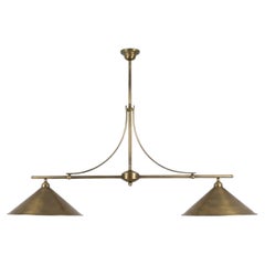Maison Lum'art Two-Light Billiard Pendant, Brass, France, 1950s