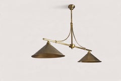 Maison Lum'art Two-Light Billiard Pendant, Brass, France, 1950s