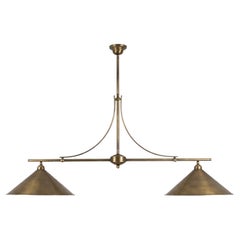 Maison Lum'art Two-Light Billiard Pendant, Brass, France, 1950s