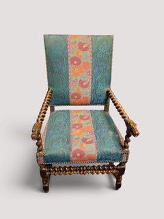 Pair of French Louis XIII Style High-Back Armchairs, Carved Walnut, 1890s