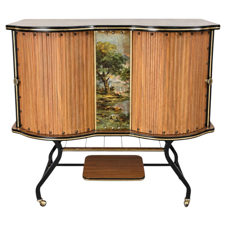 1stDibs Italian Mid-Century Dry Bar Cabinet on Casters, Painted Panel, 1950s