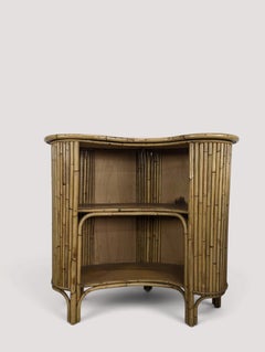 French Bamboo and Rattan Bar Counter with Two Stools, 1950s