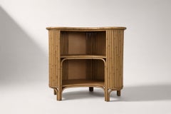 French Bamboo and Rattan Bar Counter with Two Stools, 1950s
