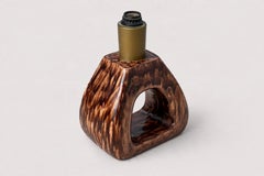 French Ceramic Table Lamp Base, Brown Drip Glaze, Open Form, 1970s