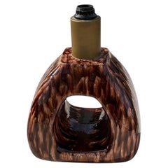 French Ceramic Table Lamp Base, Brown Drip Glaze, Open Form, 1970s