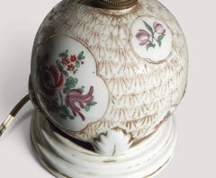 French Hand-Painted Porcelain Table Lamp Base, Floral Cartouches, 1890s
