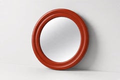 Cattaneo Space Age Round Wall Mirror, Red Plastic, Italy, 1970s
