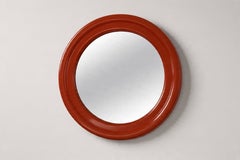 Cattaneo Space Age Round Wall Mirror, Red Plastic, Italy, 1970s