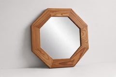 French Octagonal Wall Mirror, Solid Pine, 1980s
