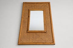 French Wall Mirror, Rattan and Woven Cane, 1960s