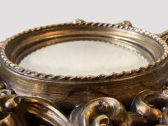 French Convex Witch Mirror, Carved Giltwood Scrollwork Frame, 1960s