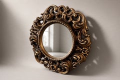 French Convex Witch Mirror, Carved Giltwood Scrollwork Frame, 1960s