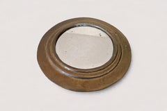French Round Porthole Mirror, Patinated Brass, 1960s